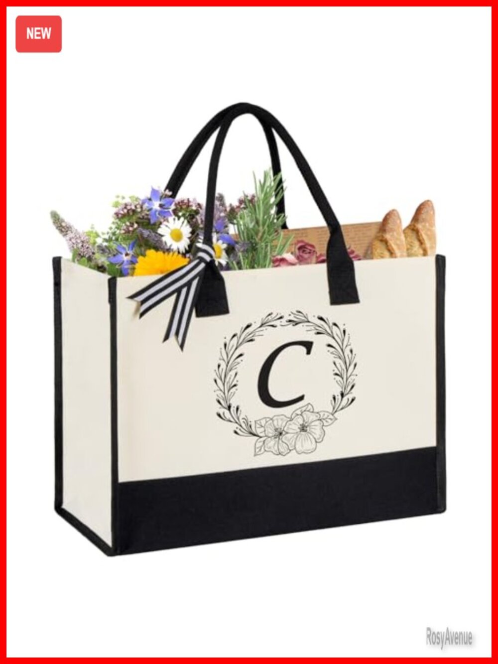 Canvas Tote Bag Extra Large Initial Beach Bag for Women Gift